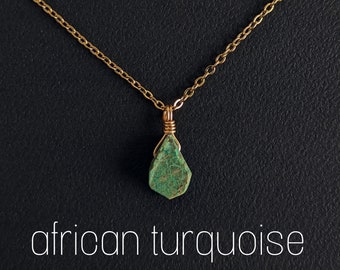 Raw African Turquoise Necklace Stainless Steel 925 silver or gold plated chain birthstone necklace boho natural jewelry