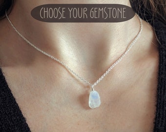 Raw crystal necklace gold or silver gemstone necklace moonstone necklace rainbow moonstone pendant moonstone necklace healing stone boho