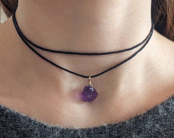 Roher Amethyst Choker Amethyst Kette Amethyst Schmuck Edelstein Kette Amethyst Anhänger Amethyst Halskette Esoterik Geschenk Freundin