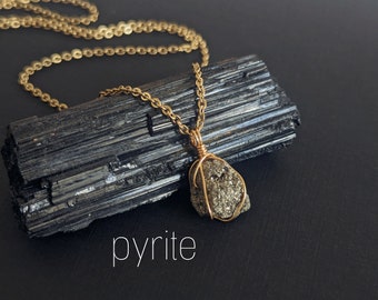 Collier de pyrite brute Or | Collier pyrite Pendentif pyrite Collier en cristal Collier de pierre de guérison Bijoux pyrite | Cadeau ésotérique petite amie