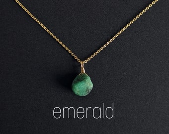 Real raw emerald necklace gold or silver emerald necklace green emerald pendant necklace healing stone emerald jewelry esoteric gift girlfriend