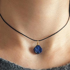 Raw Lapis Lazuli Necklace Cotton Cord Lapis Lazuli Necklace Gemstone Necklace Lapis Lazuli Pendant Necklace Crystal Lapis Lazuli Choker Crystal