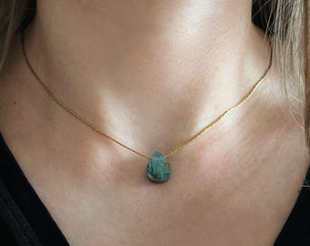 Genuine raw labradorite necklace, raw labradorite drop, labradorite choker, gemstone jewelry, esoteric silver and gold labradorite necklace, gift