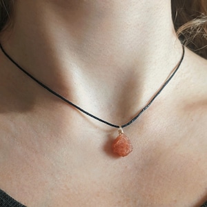 Raw Sunstone Necklace with Cotton Cord Sunstone Necklace Gemstone Necklace Sunstone Pendant Necklace Raw Stone Sunstone Choker