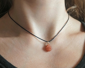 Raw sunstone necklace with cotton ribbon sunstone necklace gemstone necklace sunstone pendant necklace healing stone sunstone choker