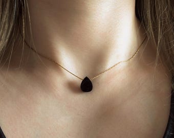 Collana di ossidiana grezza, collana con pendente in ossidiana grezza e pietra protettiva, girocollo in ossidiana con pietre preziose in argento o oro, collana di ossidiana da regalare