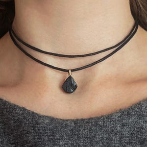 Raw black tourmaline choker multi-row gemstone leather necklace black tourmaline pendant leather cord cotton cord gold filled or silver