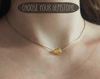 Gargantilla de citrino natural auténtico, collar impermeable de acero inoxidable, collar de cristal, collar de piedra natural, collar de piedras preciosas, collar de citrino, collar de piedras preciosas