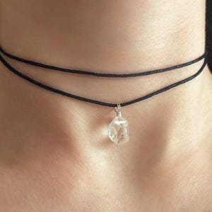 Wrap necklace raw rock crystal choker multi-strand quartz choker cotton cord jewelry rock crystal necklace gemstone necklace rock crystal pendant