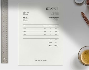 Invoice Template, Printable and Digital Invoice Form, Editable and Customizable Invoice Template, Printable PDF, Digital Download
