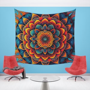 Swirling Psychedelic Mandala Tapestry - Bold Colors, High Quality Print - Bohemian Decor