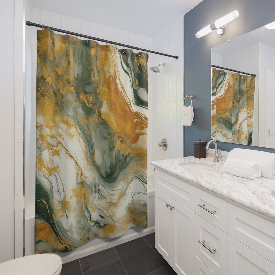 Earthy Elegance Marble Print Shower Curtain 100 Polyester Etsy