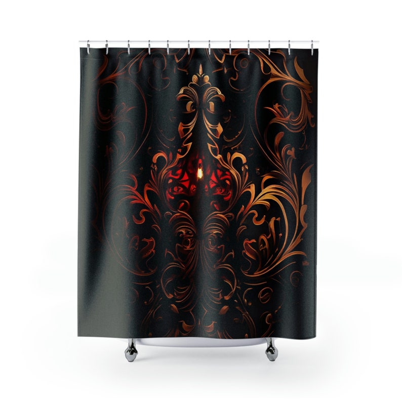 Gothic Revival Romance Shower Curtain Dark Intense Colors, Black Gold