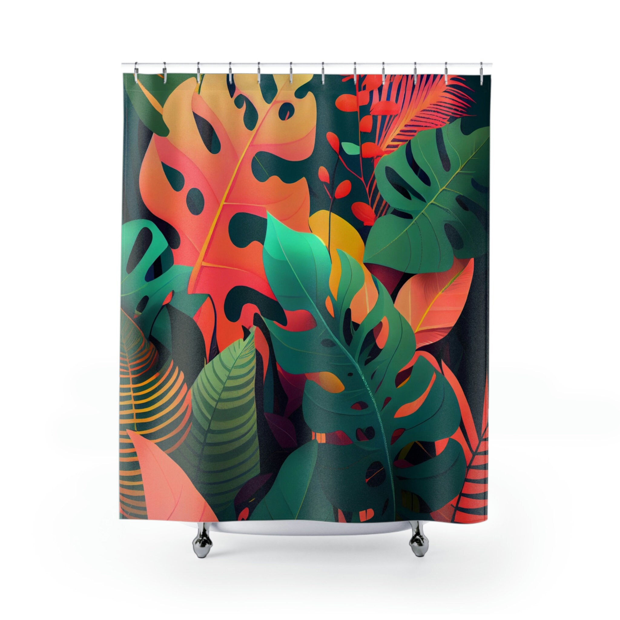 Tropical Rainforest Shower Curtain Bold Foliage Patterns & Playful