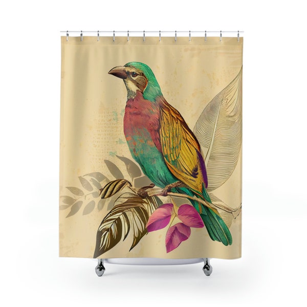 Retro Tropical Bird Shower Curtain