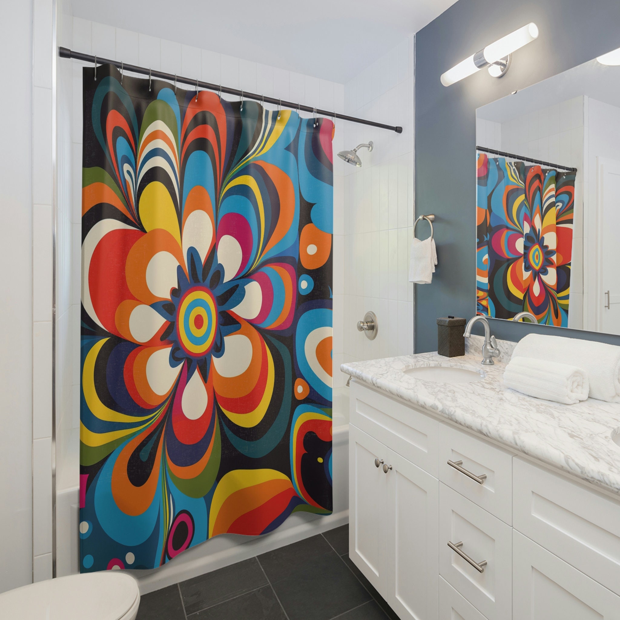 Flower Power Shower Curtain Bold 60s/70s Style Design Etsy