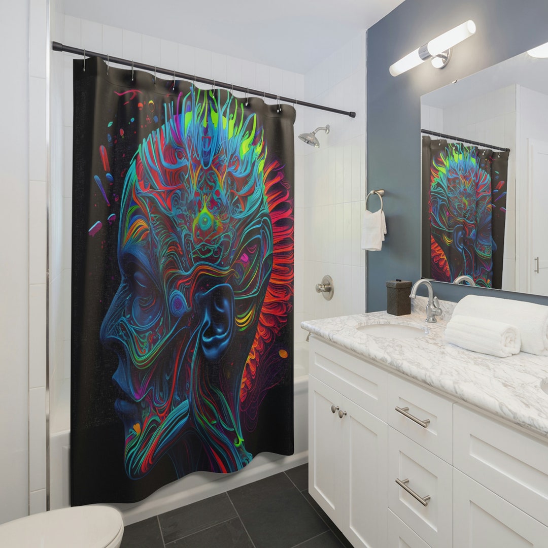 Otherworldly Trippy Shower Curtain With Dark and Neon Colors Etsy