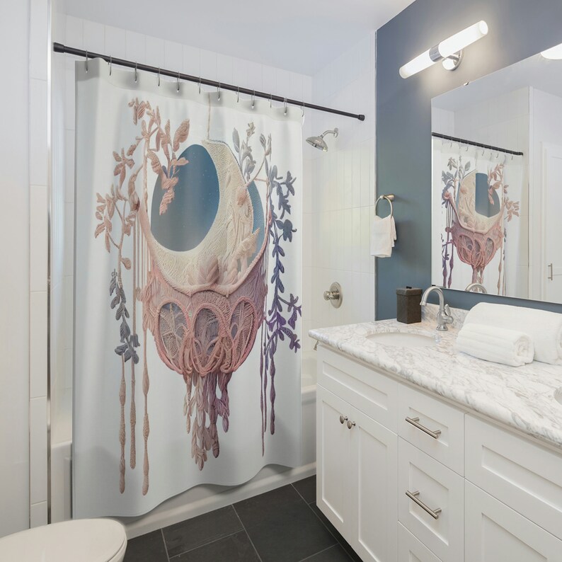 Bohemian Macramé Dream Shower Curtain Celestial Moon Phases Etsy