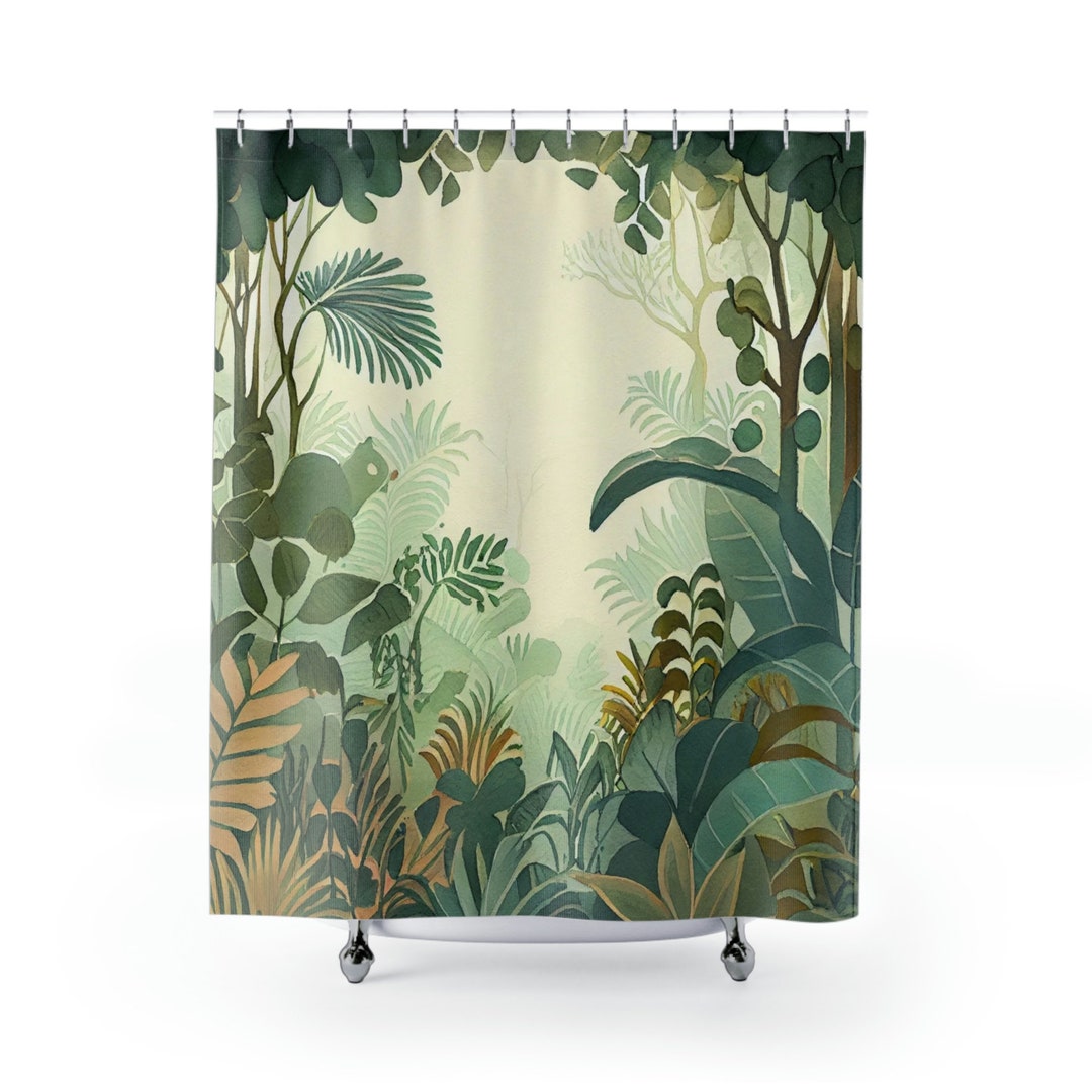 Lush Tropical Rainforest Shower Curtain Ethereal Watercolor Dream Etsy