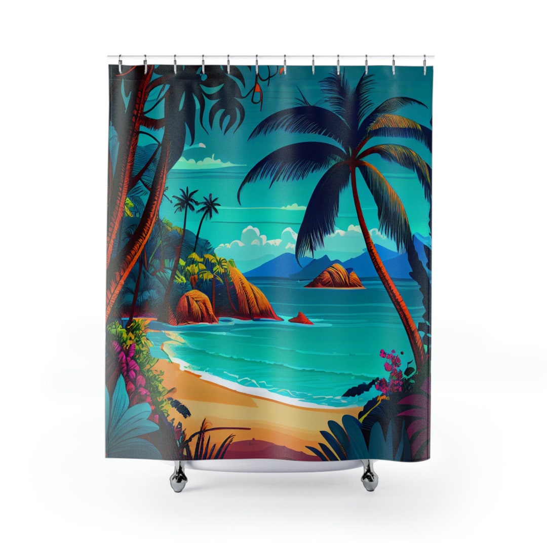 Tropical Paradise Vibrant Beach Scene Shower Curtain Etsy
