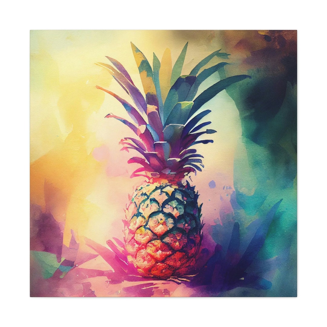 Dreamy Watercolor Pineapple Canvas Wall Art Vibrant Kitchen Etsy