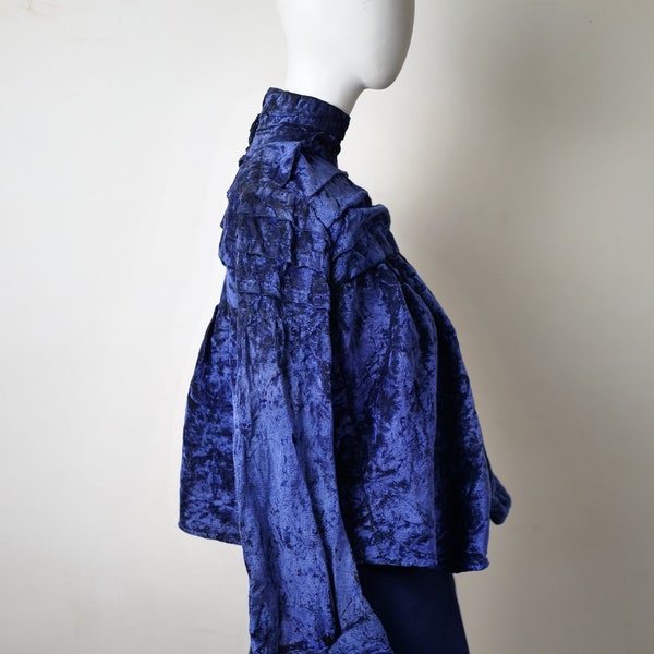 Authentic 1890s blue velvet corsage T. 36 - 38 FRANCE