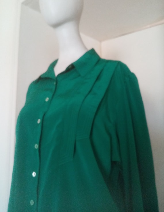 Fir green blouse or blouse - 80s - puffed sleeves… - image 5