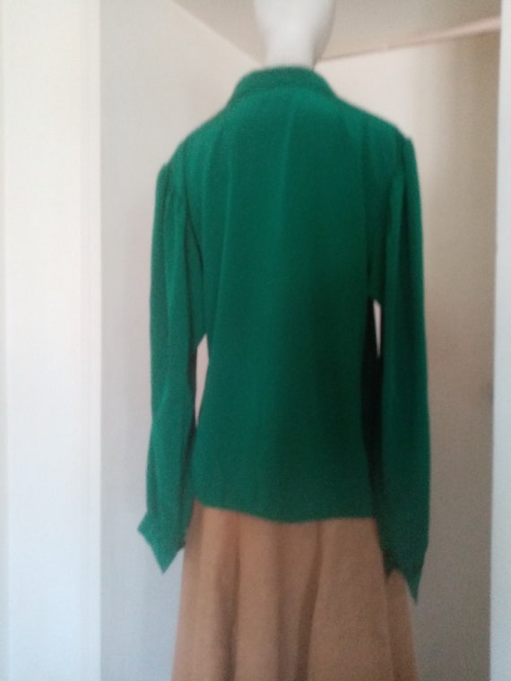 Fir green blouse or blouse - 80s - puffed sleeves… - image 7
