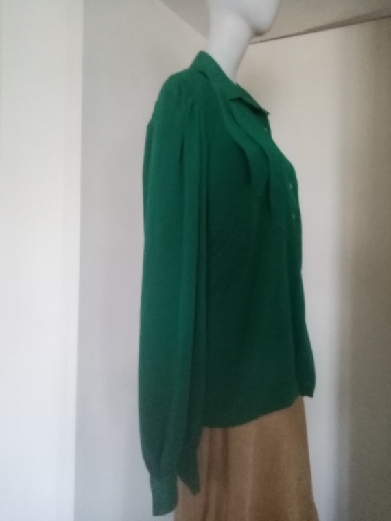 Fir green blouse or blouse - 80s - puffed sleeves… - image 8