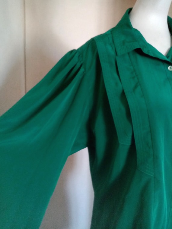 Fir green blouse or blouse - 80s - puffed sleeves… - image 3