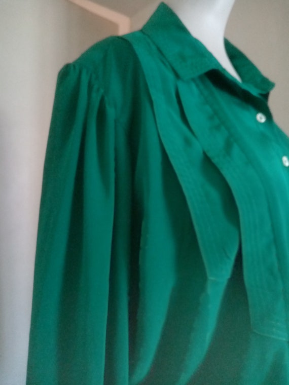Fir green blouse or blouse - 80s - puffed sleeves… - image 2
