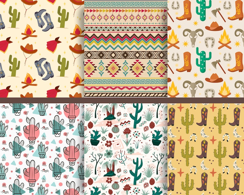 Digital Western Seamless Patterns | Western Decor | Scrapbook Paper - Etsy
