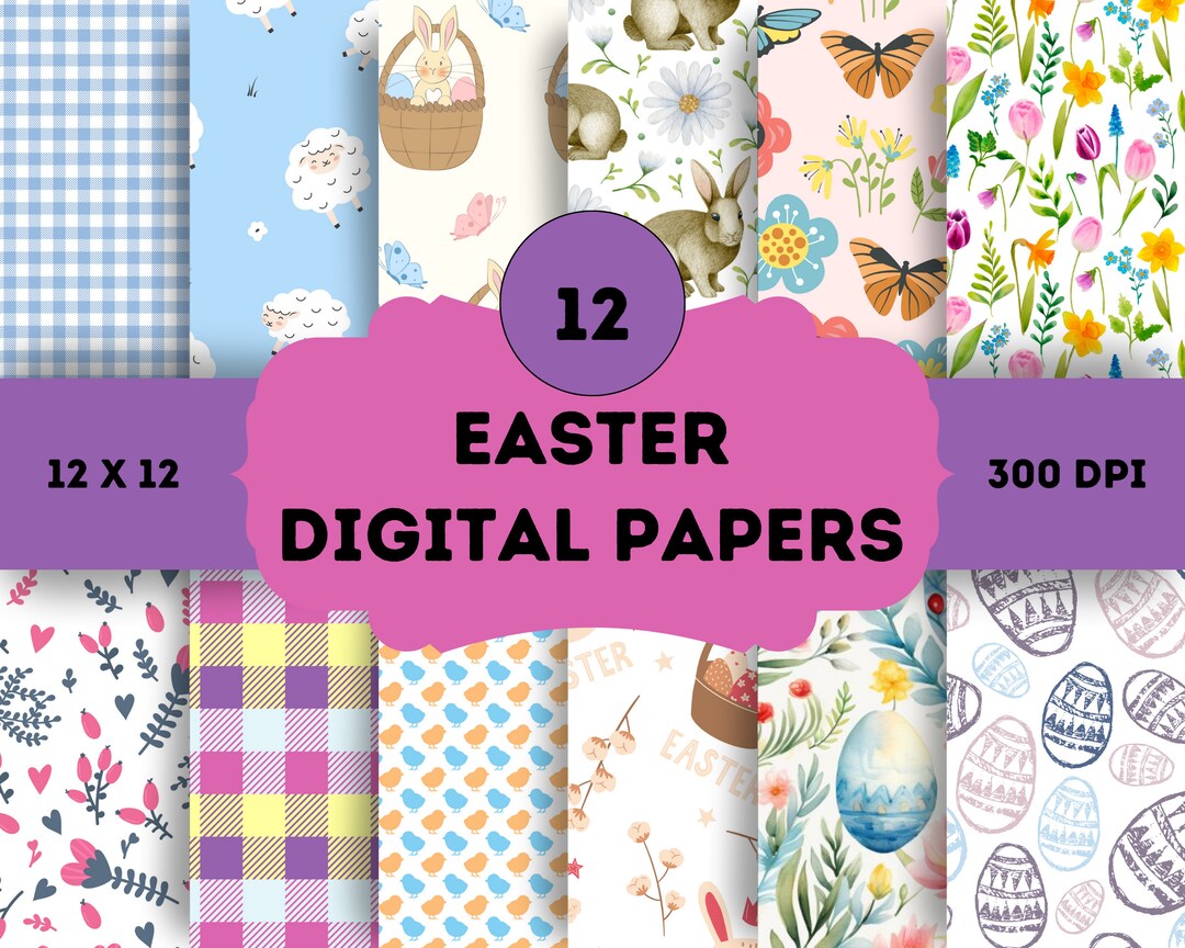Buy Easter Digital Paper Easter Bunny Scrapbook Papers Spring Flowers ...