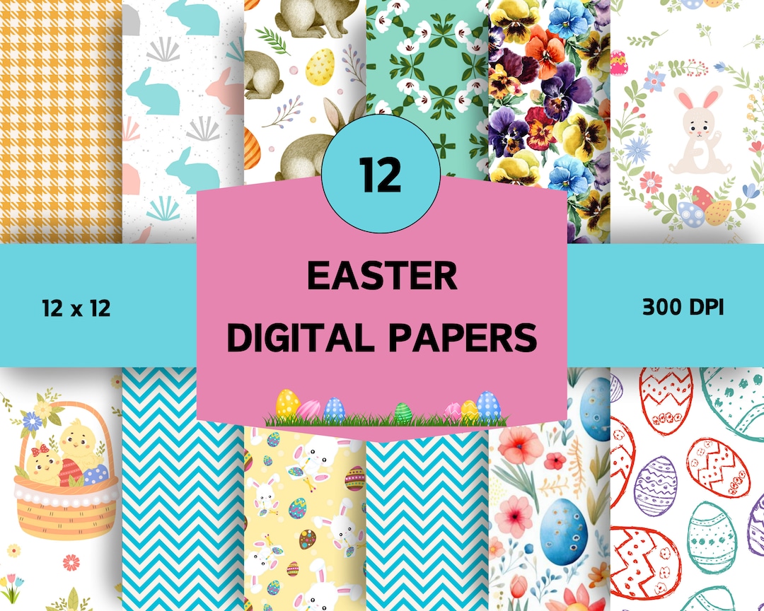 Easter Bunny Scrapbook Paper | Easter Digital Papers | Spring Flowers ...