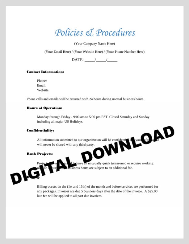 Policies & Procedures Form | Editable Policy Template | Procedure ...