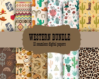 Western Seamless Patterns, Western Decor, Western Seamless Digital Papers, Western Scrapbook Paper,  Digital Paper Western Patterns