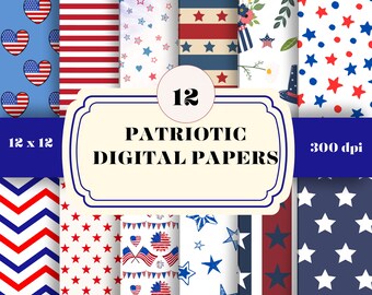 Patriotic Seamless Digital Paper Pack, July 4th Patterns (Digital Download)