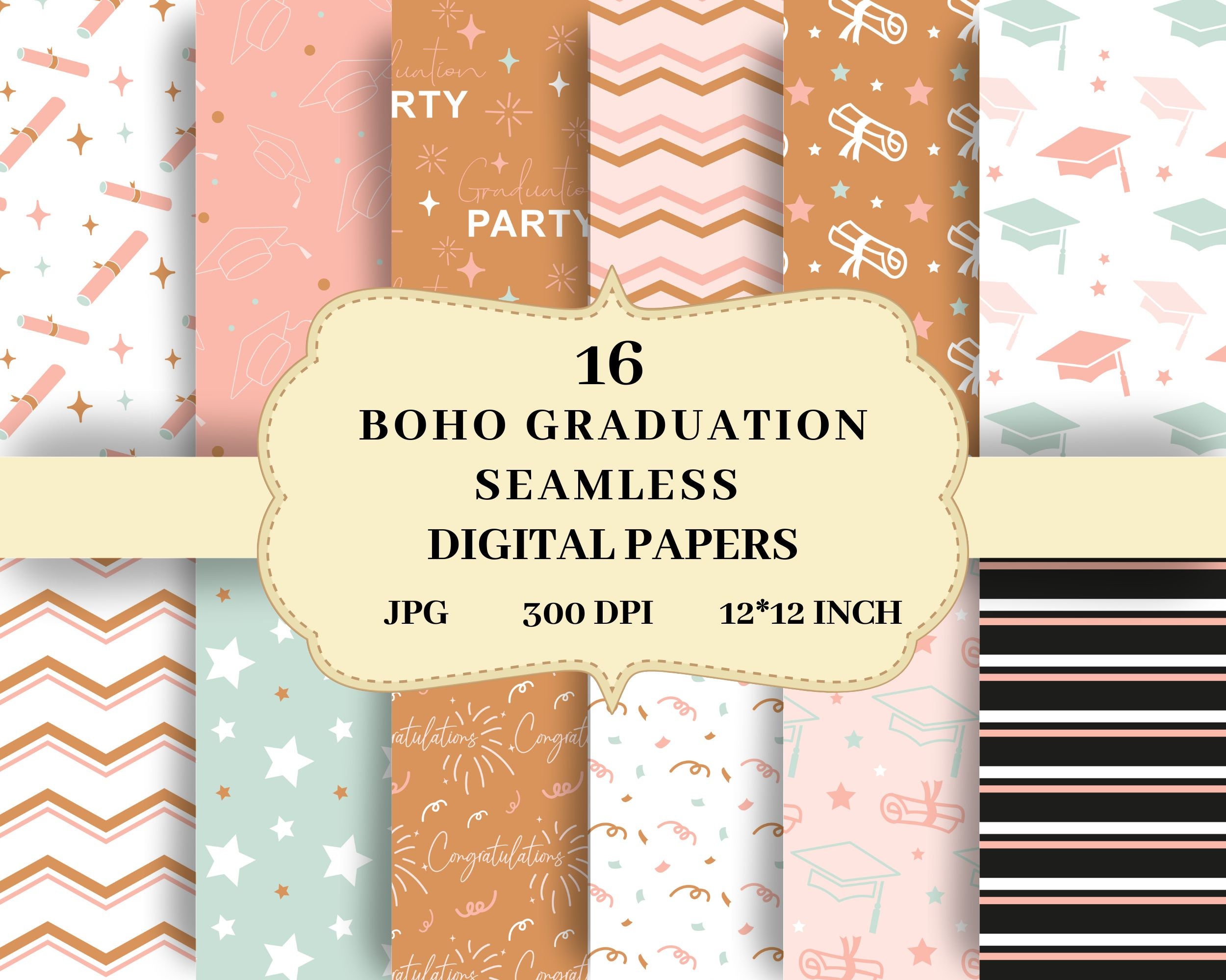 Girls Graduation Patterns Boho Graduation Patterns, Graduation Seamless Printable Patterns ...