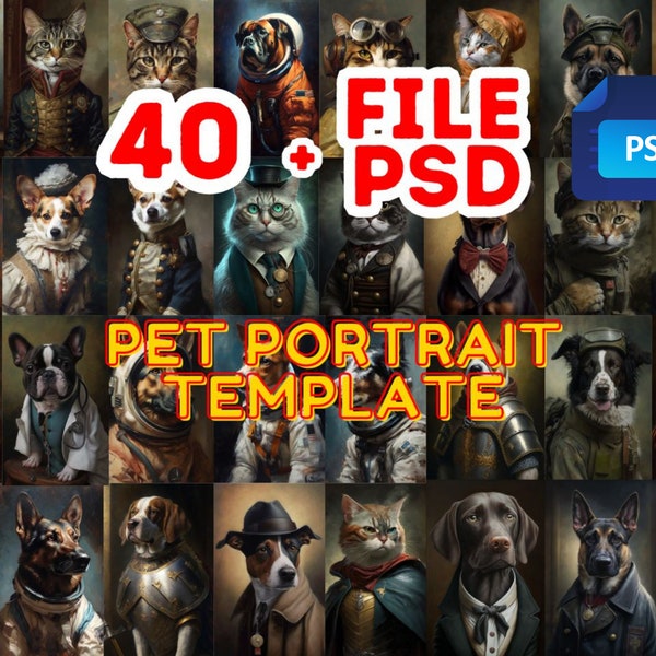 BUNDLE 40 Custom Pet Portrait Templates, Pilot Pet Portrait Templates, Portrait Templates for Pet, Costume Pet Portrait Bundle, Digital File