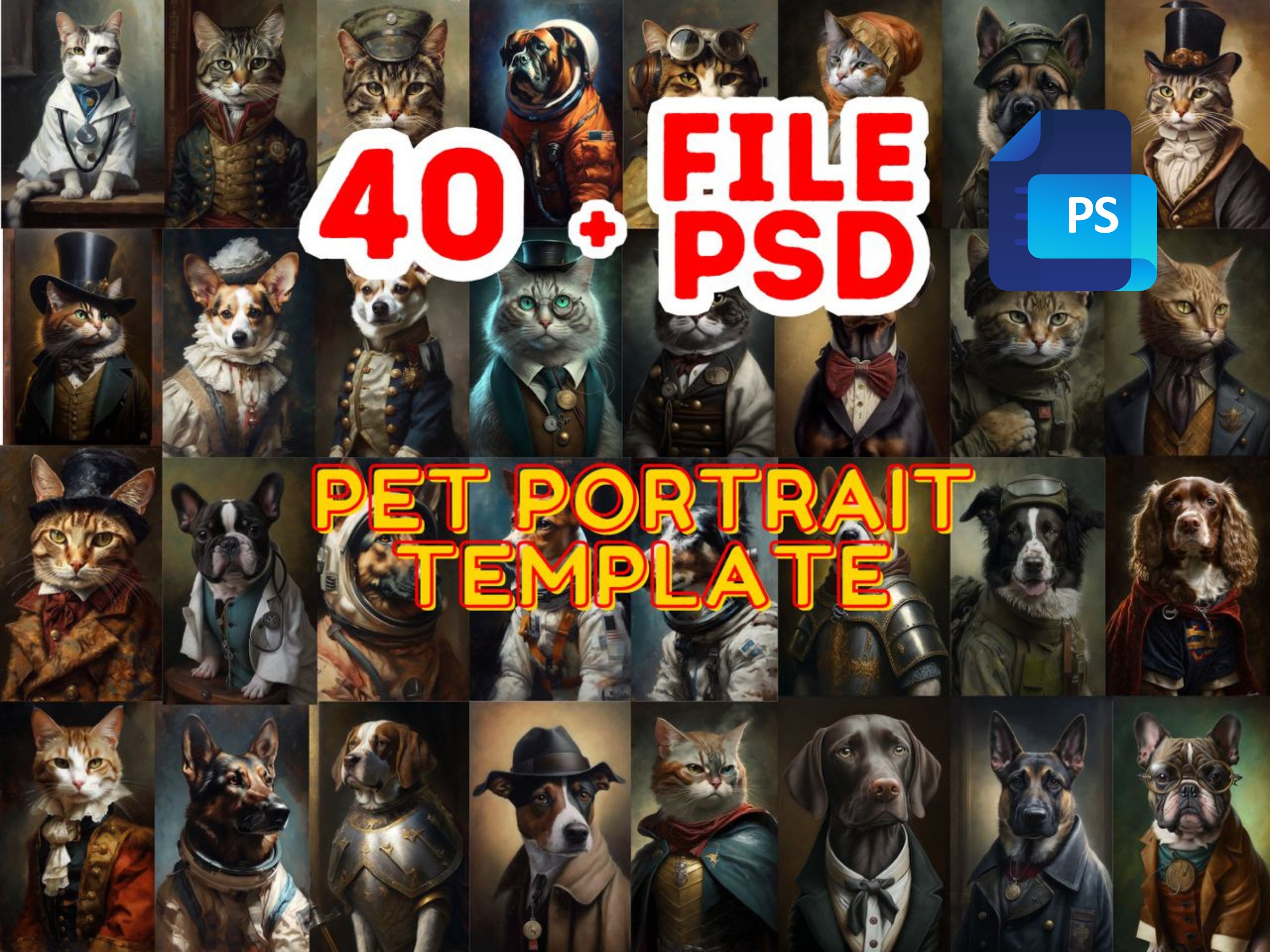 BUNDLE 40 Custom Pet Portrait Templates, Pilot Pet Portrait Templates