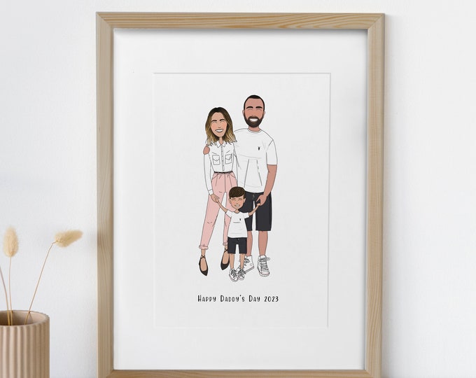 Custom Illustrated family portrait, mother's day gift, father's day gift, family illustration, bespoke portrait, bespoke illustration.