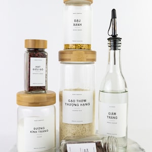 COMPLETE SET:  80 Vietnamese English kitchen & pantry labels • Bilingual labels • Modern spice labels • Kitchen Pantry organization labels