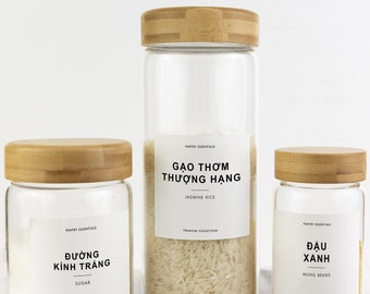 Modern pantry labels • Vietnamese bilingual Asian labels • Minimal sugar flour labels • Customization available • Pantry organization labels