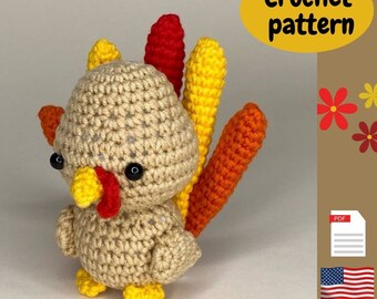 Crochet bird pattern turkey amigurumi, small amigurumi pattern, thanksgiving crochet