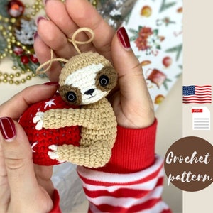 Crochet patterns christmas, sloth crochet pattern, crochet ornaments pattern