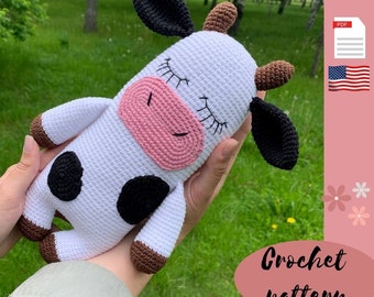 Amigurumi easy pattern, crochet cow pattern, crochet animals pattern,  cow amigurumi, easy crochet pattern.