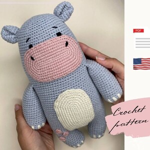 Hippo crochet pattern, hippo amigurumi pattern, crochet amigurumi