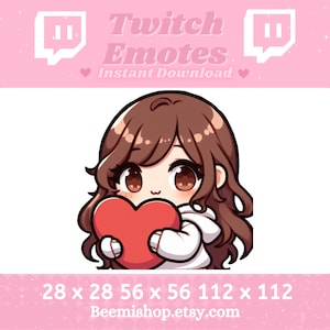 Twitch Discord Emote Cute Curly Hair Chibi Girl Emotes Love Heart Brown Hair Brown Eyes Youtube Kawaii Server Oversized Hoodie Adorable