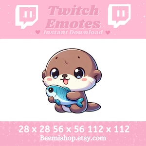 Brown Otter Holding A Fish Happy Hug Kawaii Cuddle Adorable Twitch Discord Emote Stream Animal Youtube Cute Chibi