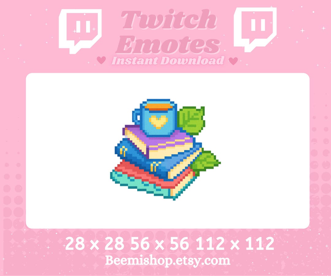 Pixel Cozy Book Stack Coffee Twitch Discord Emote Stream Youtube Cute ...